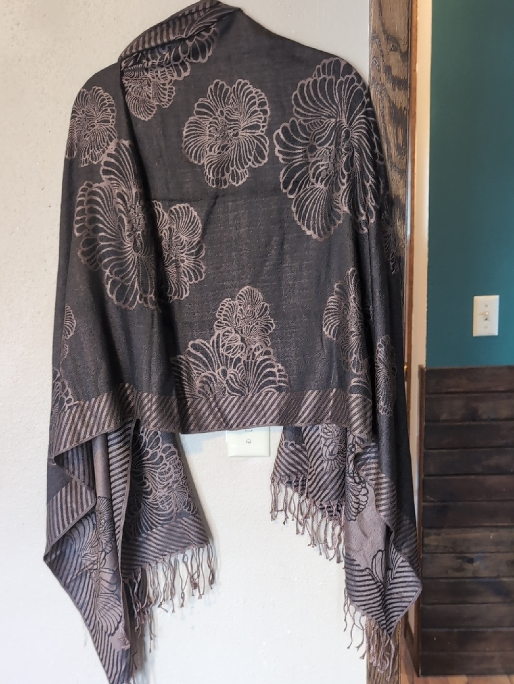 Pashmina Brown and Taupe Woven Floral Jacquard Scarf